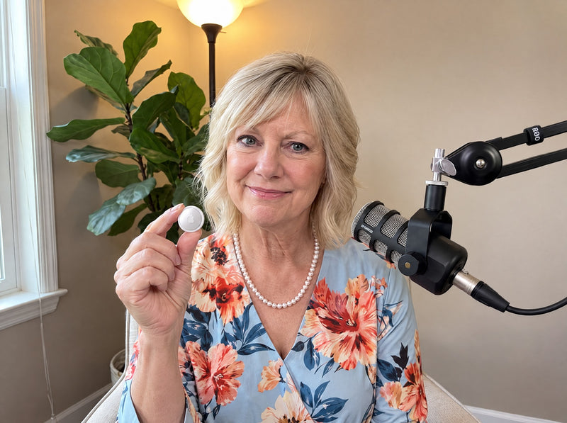 Susan Miller holding an Apple AirTag