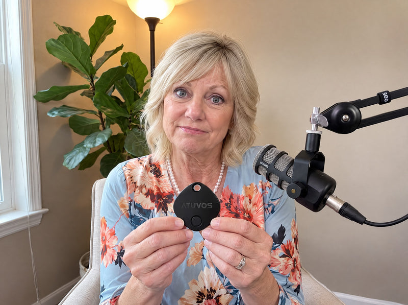 Susan Miller holding an Atuvos key finder